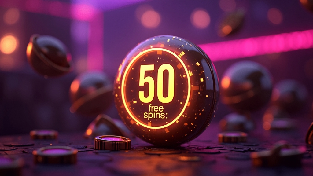 Grafika z darmowymi spinami i oznaczeniem 50 free spins przy automatach