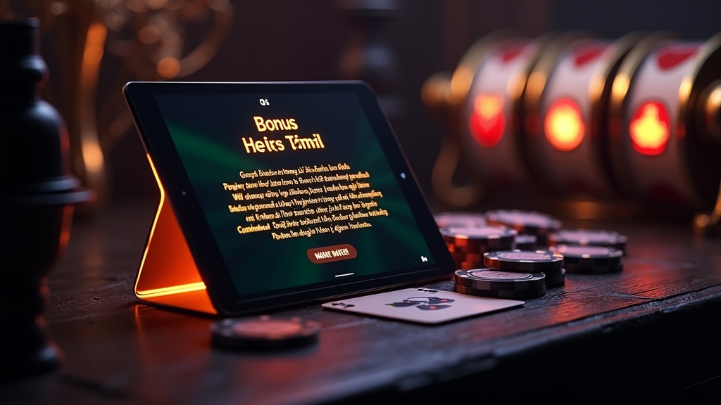 Tablet z warunkami bonusu, wskaźnikiem obrotu i ikonami ograniczeń w kasynie